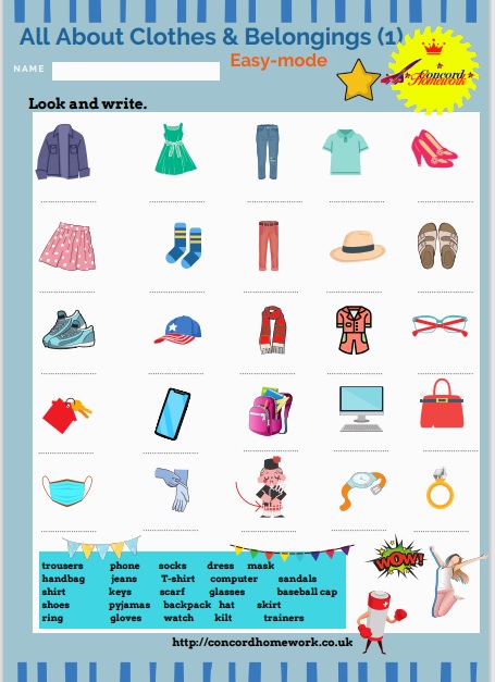 Clothes printable free ESL EFL worksheets with answer keys