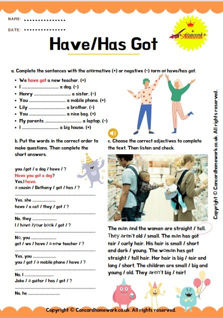 have and has got free printable esl efl worksheets with answer keys