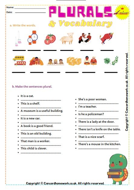 plurals and vocabulary free printable esl efl worksheets