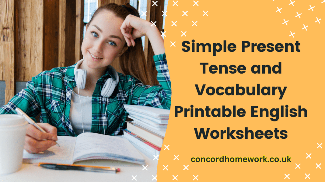 Simple Present Tense and Vocabulary Printable English Worksheets.