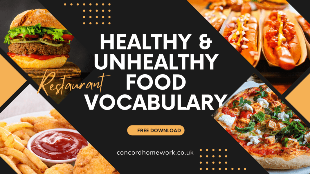 healthy & unhealthy food vocabulary.