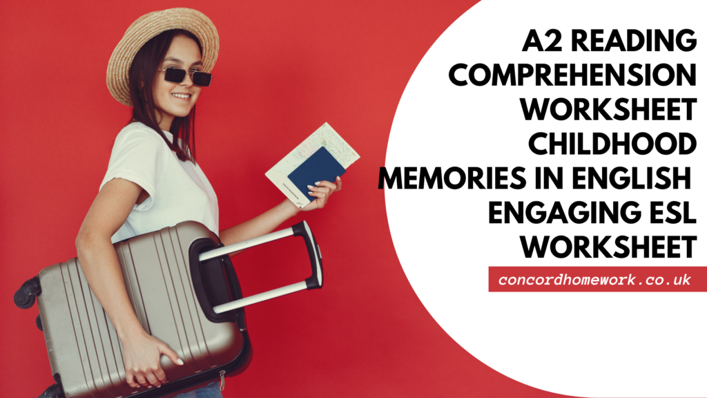 A2 English reading comprehension worksheet for elementary learners.